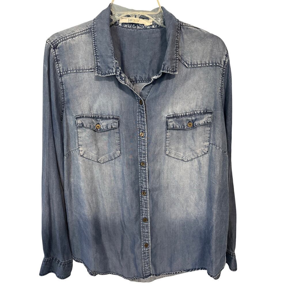 Love 8 Soft Viscous blue ombre, denim design, long sleeve button down tunic